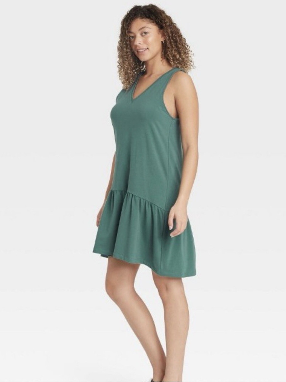 Teal green A New Day sleeveless tiered V-neck tank dress size large